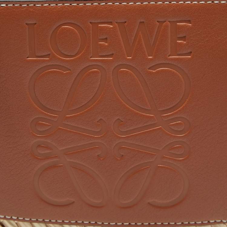 Pre Owned Loewe Brown/Natural Palm Leaf and Leather Medium Basket Tote