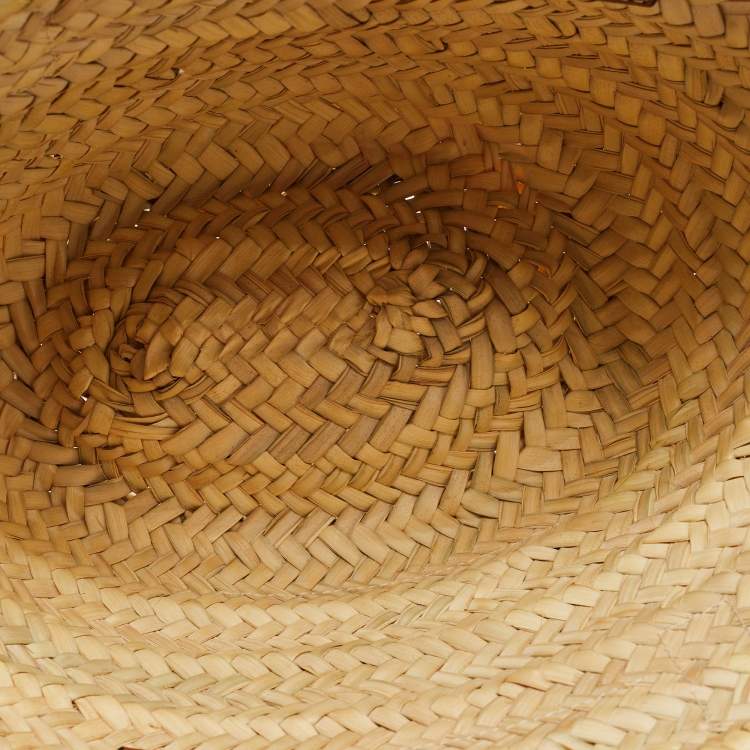 Pre Owned Loewe Brown/Natural Palm Leaf and Leather Small Basket Tote