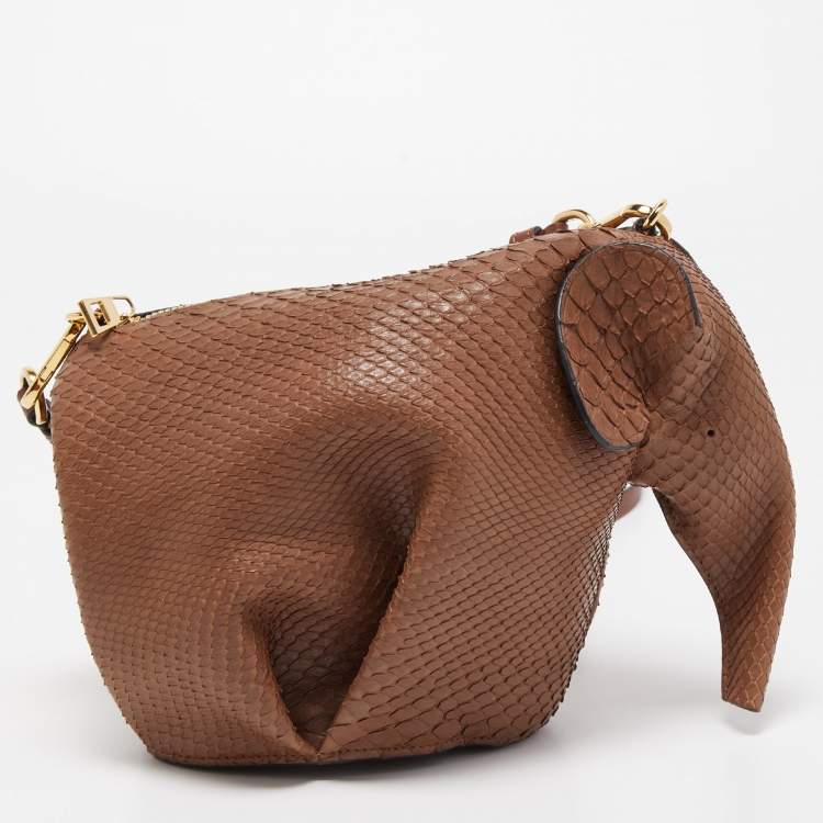 Pre Owned Loewe Brown Snakeskin Leather Elephant Shoulder Bag