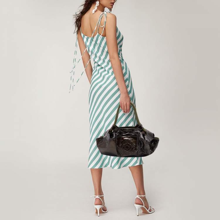Pre Owned Loewe Olive Green Patent Leather Aire Hobo