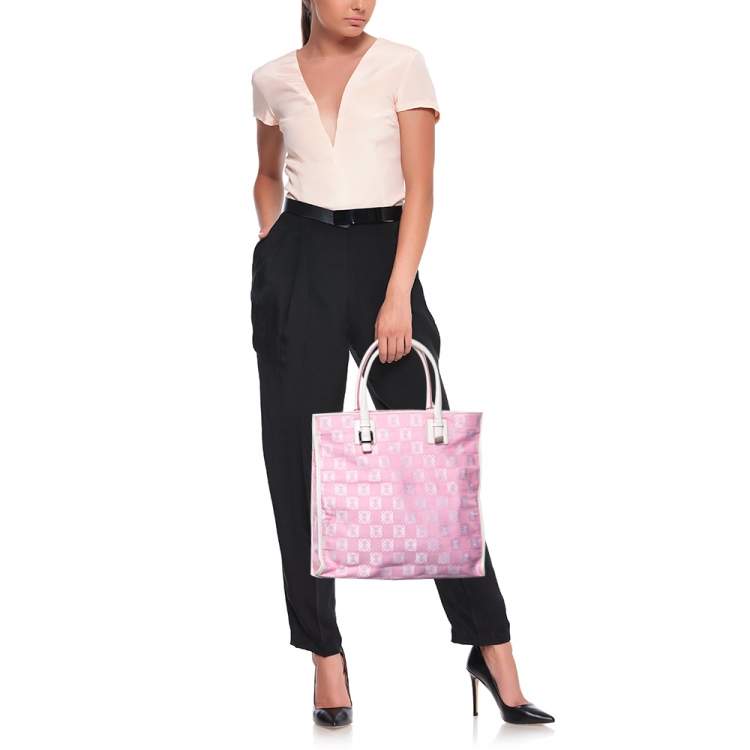 مملوكة مسبقًا Loewe Pink/White Anagram Monogram Canvas  and Leather Shopper Tote