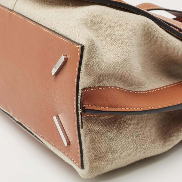 Pre Owned Loewe Tan/Beige Leather and Canvas Medium Gate Tote