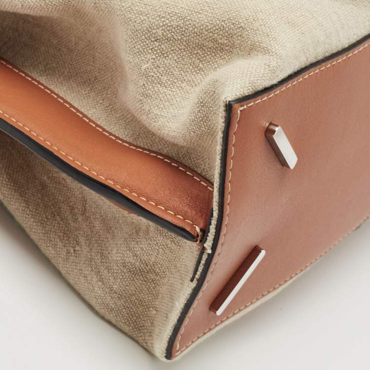 Pre Owned Loewe Tan/Beige Leather and Canvas Medium Gate Tote