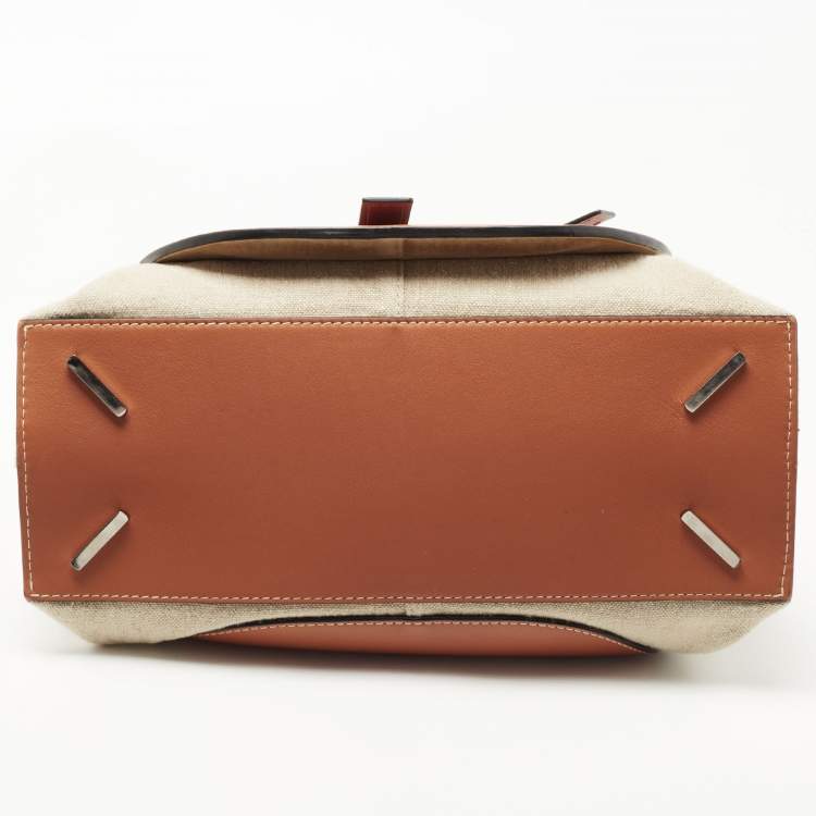 Pre Owned Loewe Tan/Beige Leather and Canvas Medium Gate Tote