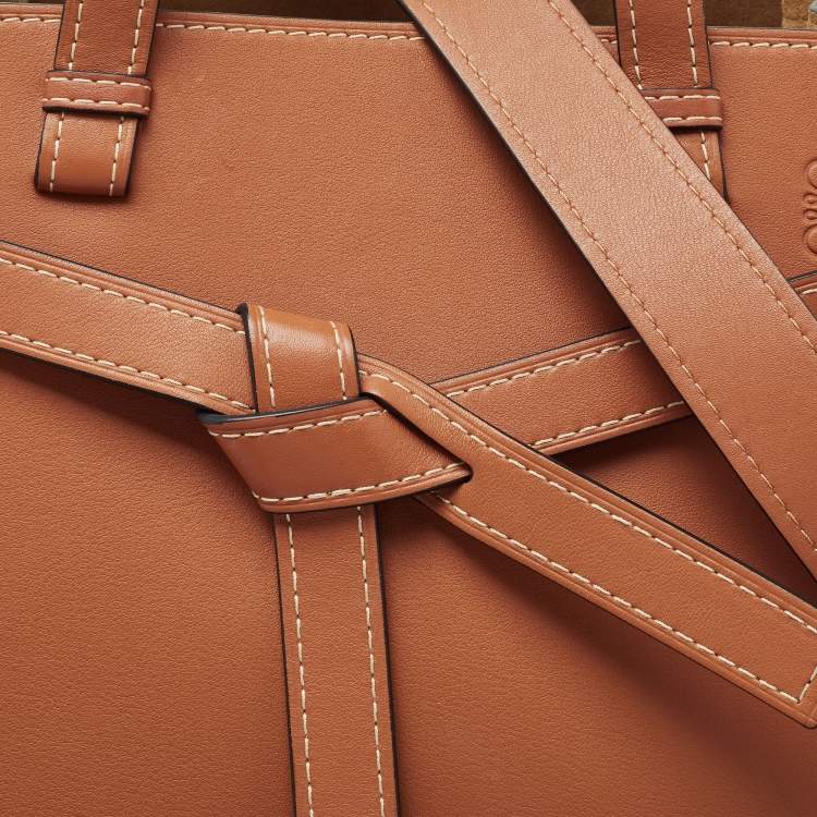Pre Owned Loewe Tan/Beige Leather and Canvas Medium Gate Tote