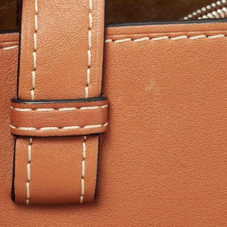 Pre Owned Loewe Tan/Beige Leather and Canvas Medium Gate Tote