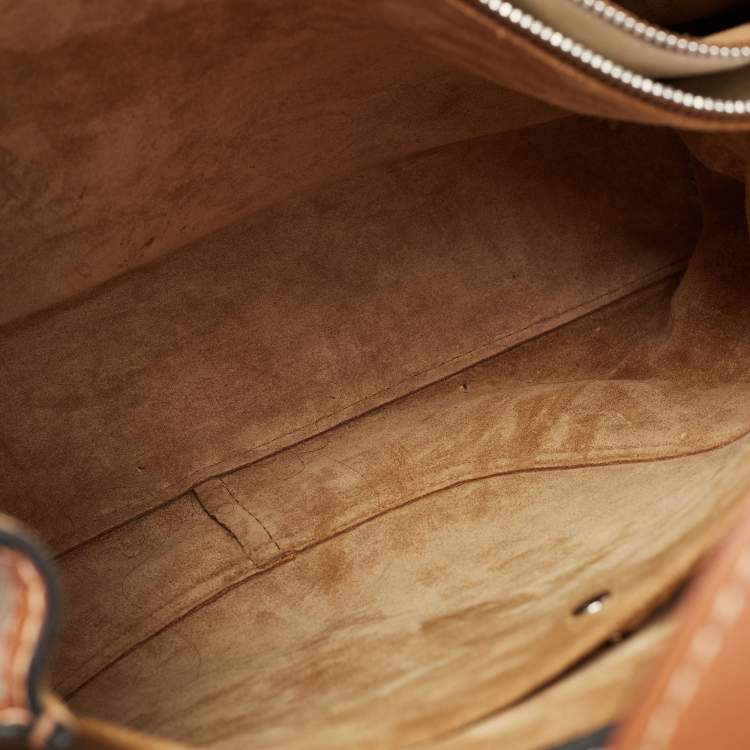 Pre Owned Loewe Tan/Beige Leather and Canvas Medium Gate Tote
