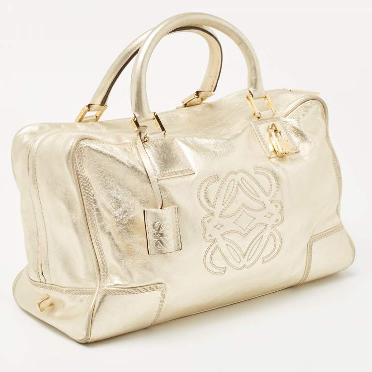 Pre Owned Loewe Gold Leather Amazona 36 Satchel 