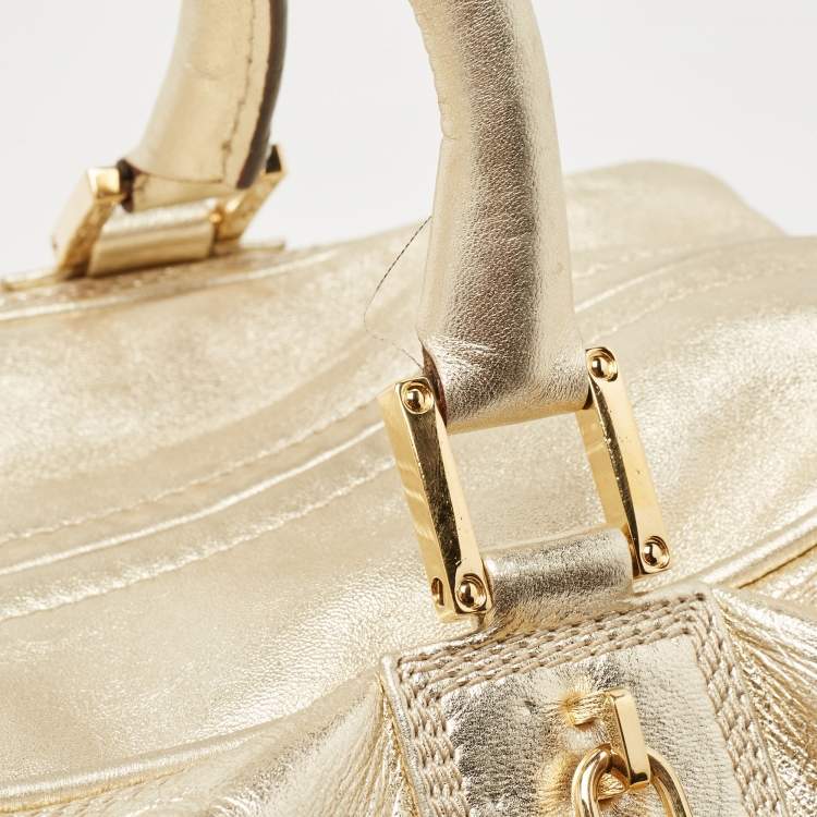 Pre Owned Loewe Gold Leather Amazona 36 Satchel 