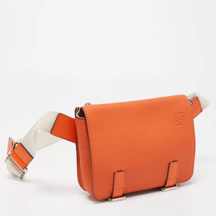 Pre Owned Loewe Orange/Beige Grained Leather Military Belt Bag  