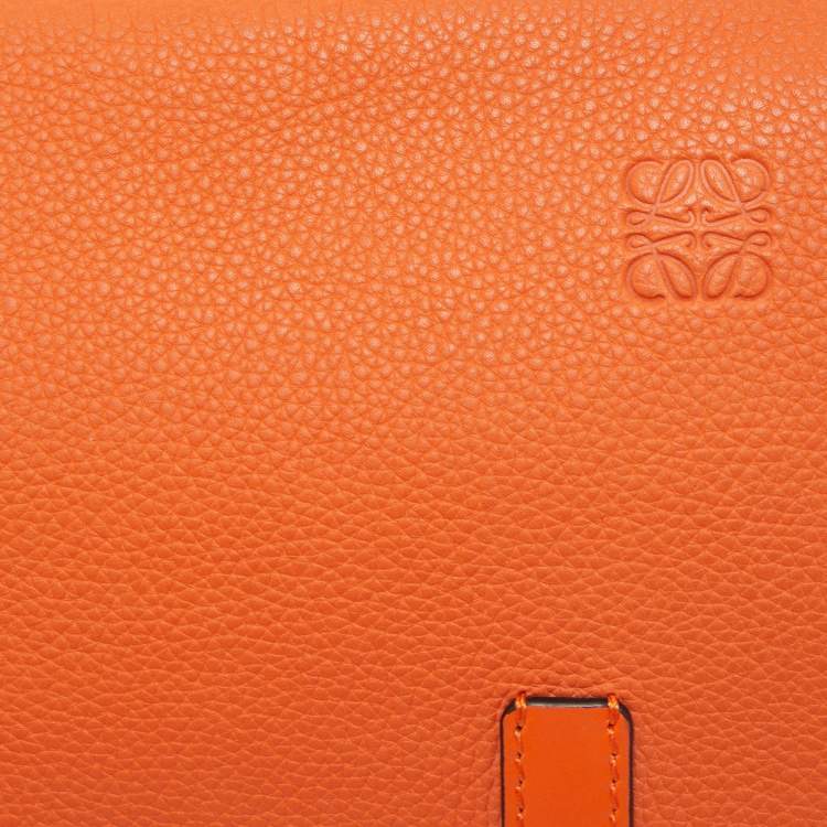 Pre Owned Loewe Orange/Beige Grained Leather Military Belt Bag  