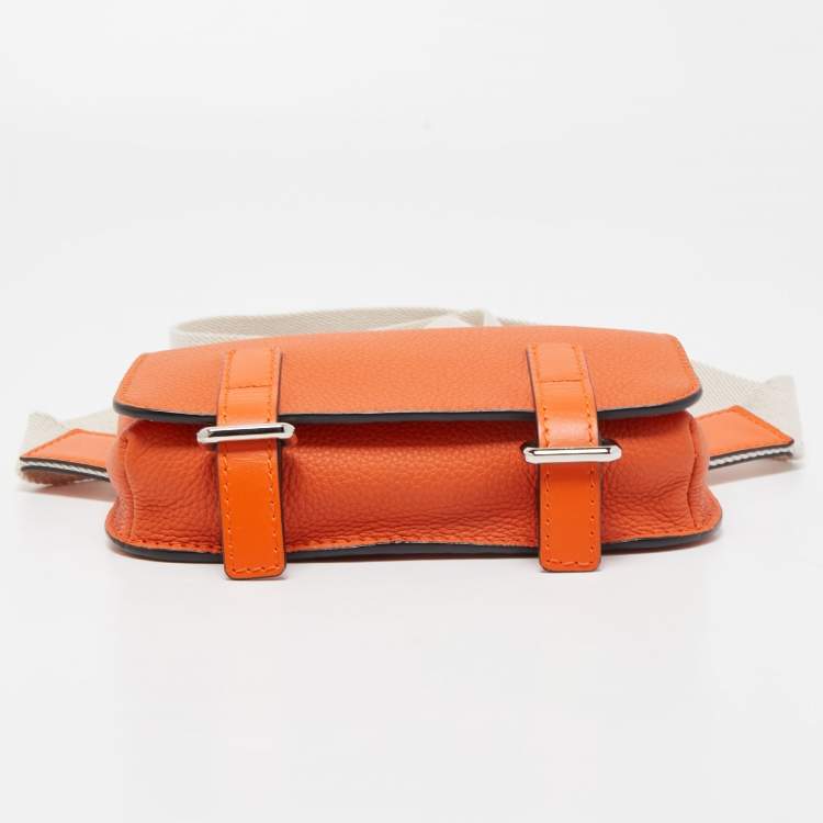 Pre Owned Loewe Orange/Beige Grained Leather Military Belt Bag  