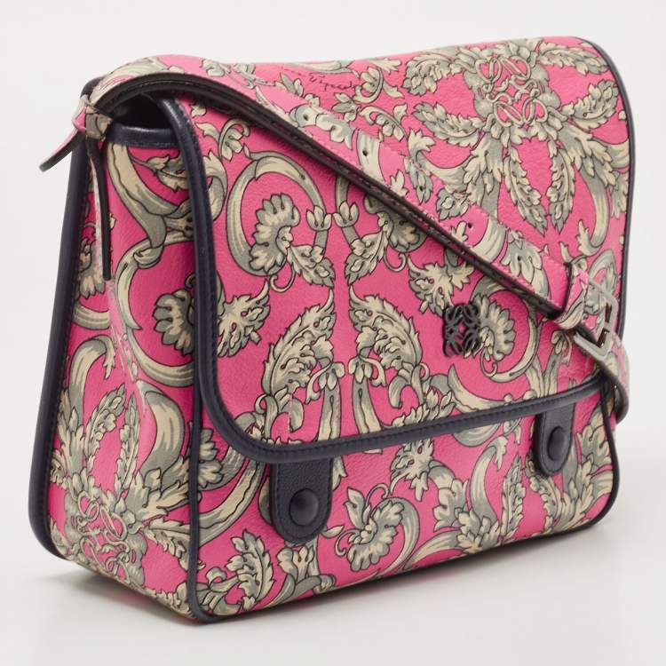 Pre Owned Loewe Pink/Grey Printed Leather Limited Edition Messenger Bag