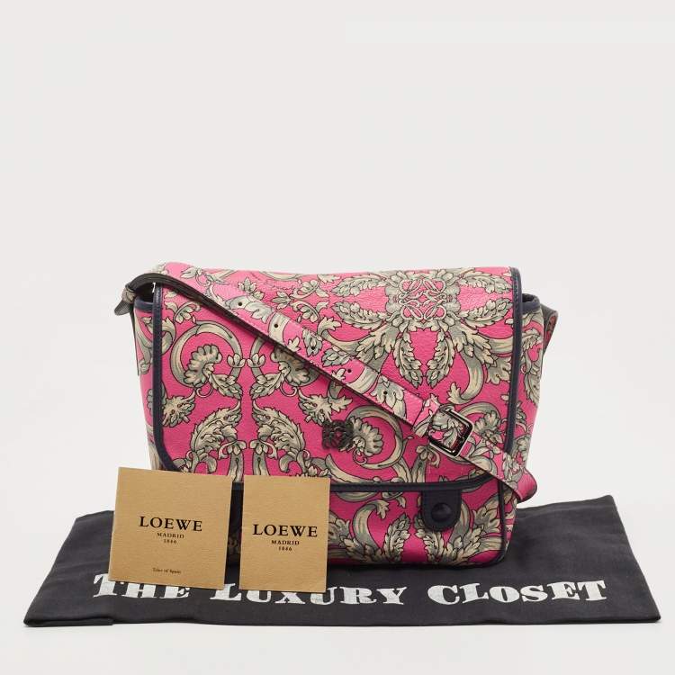 Pre Owned Loewe Pink/Grey Printed Leather Limited Edition Messenger Bag
