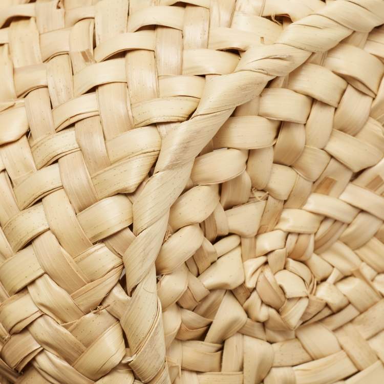 Pre Owned Loewe Brown/Cream Raffia and Leather Basket Tote