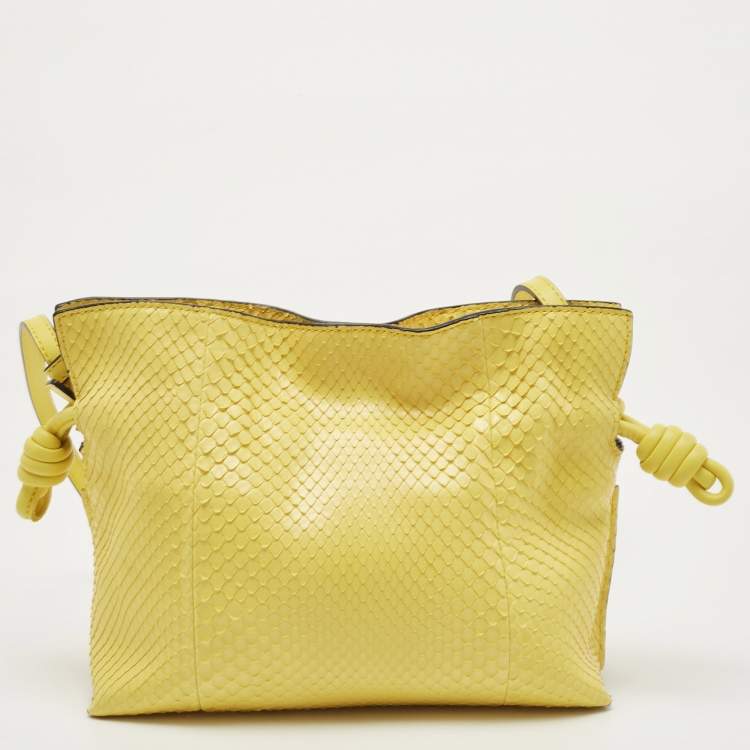 Pre Owned Loewe Yellow Snakeskin Flamenco Shoulder Bag