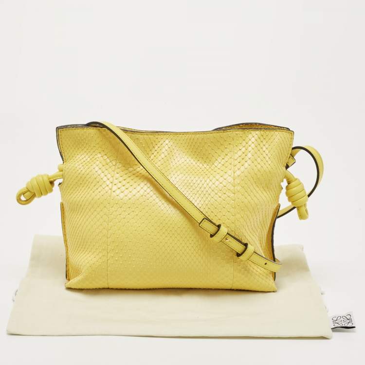 Pre Owned Loewe Yellow Snakeskin Flamenco Shoulder Bag