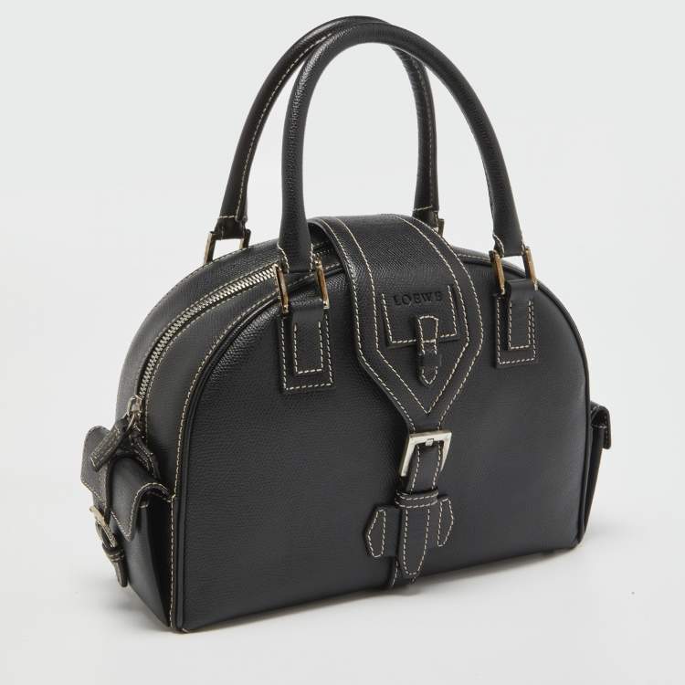 Pre Owned Loewe Black Leather Double Pocket Satchel