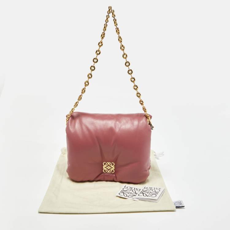 Pre Owned Loewe Old Rose Leather Goya Chain Shoulder Bag