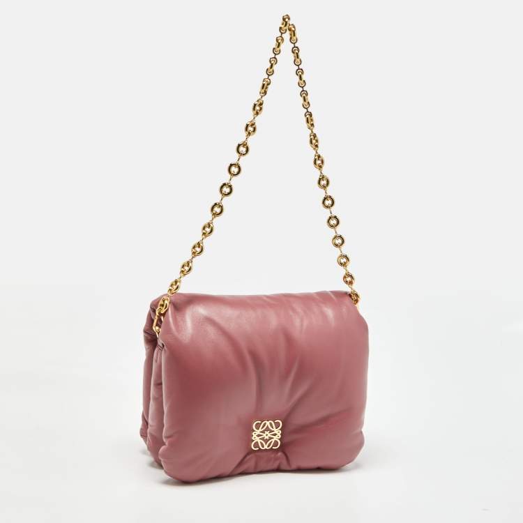 Pre Owned Loewe Old Rose Leather Goya Chain Shoulder Bag