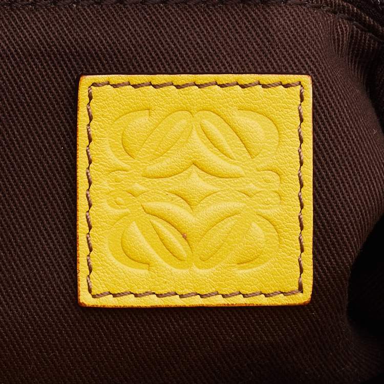 Pre Owned Loewe Yellow Leather Logo Embossed Hobo