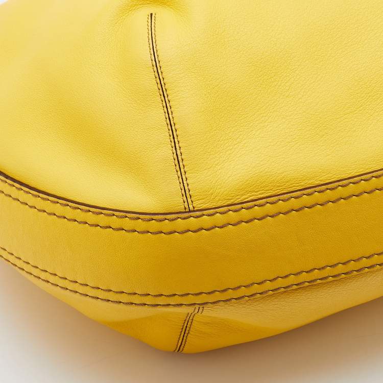 Pre Owned Loewe Yellow Leather Logo Embossed Hobo