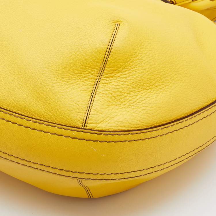 Pre Owned Loewe Yellow Leather Logo Embossed Hobo