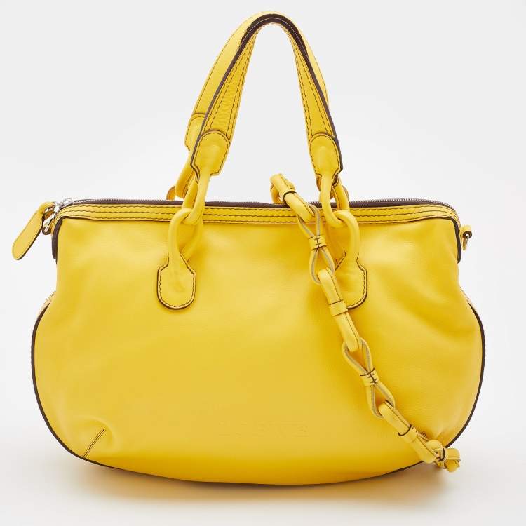 Pre Owned Loewe Yellow Leather Logo Embossed Hobo