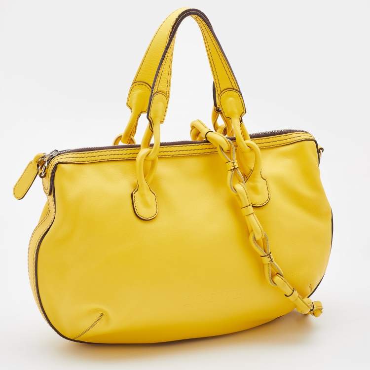 Pre Owned Loewe Yellow Leather Logo Embossed Hobo