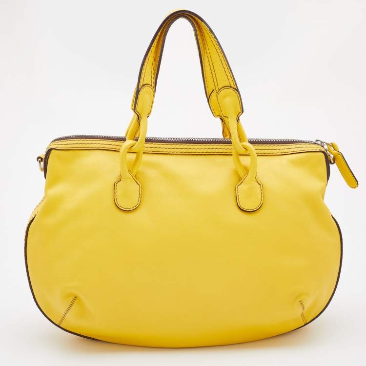 Pre Owned Loewe Yellow Leather Logo Embossed Hobo