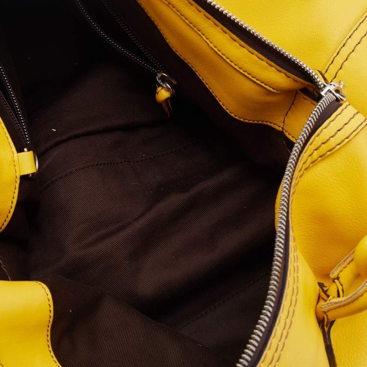 Pre Owned Loewe Yellow Leather Logo Embossed Hobo