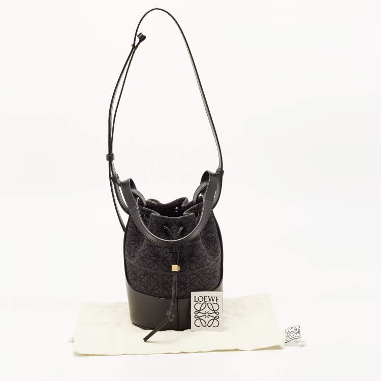 Pre Owned Loewe Black/Grey Monogram Canvas and Leather Balloon Anagram Bucket Bag