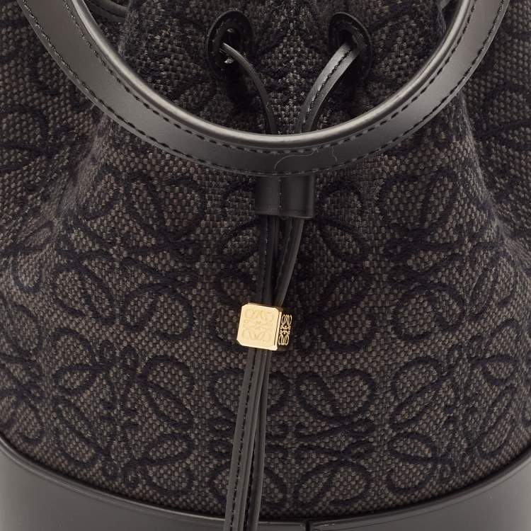 Pre Owned Loewe Black/Grey Monogram Canvas and Leather Balloon Anagram Bucket Bag