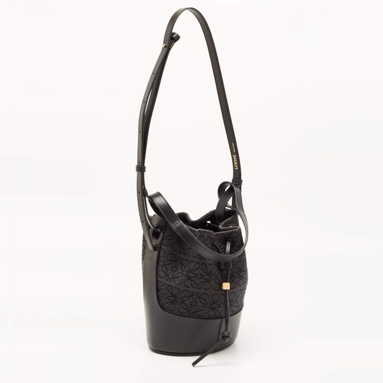 Pre Owned Loewe Black/Grey Monogram Canvas and Leather Balloon Anagram Bucket Bag