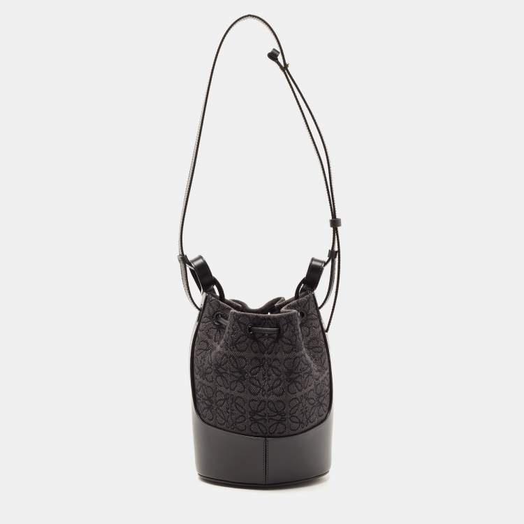Pre Owned Loewe Black/Grey Monogram Canvas and Leather Balloon Anagram Bucket Bag