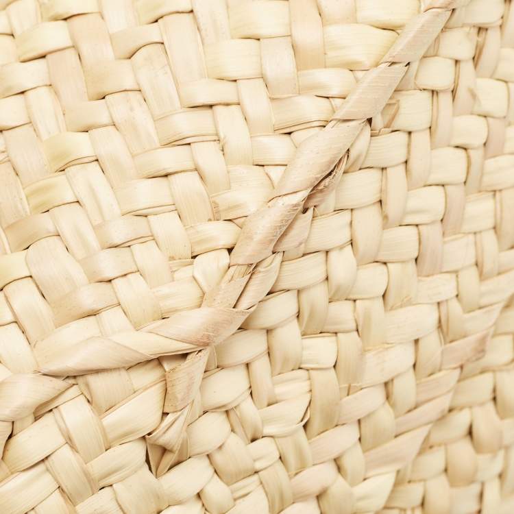Pre Owned Loewe Brown/Natural Palm Leaf and Leather Medium Basket Tote