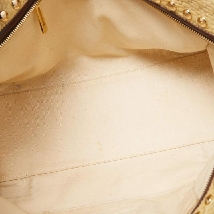 Pre Owned Loewe Cream/Brown Raffia and Leather Amazona 36 Satchel 