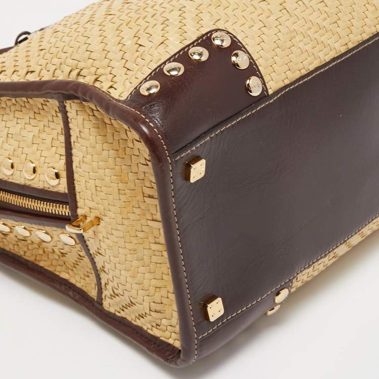 Pre Owned Loewe Cream/Brown Raffia and Leather Amazona 36 Satchel 