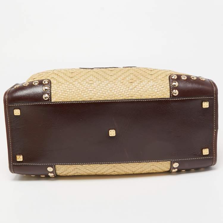 Pre Owned Loewe Cream/Brown Raffia and Leather Amazona 36 Satchel 