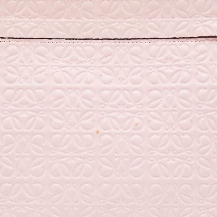 Pre Owned Loewe Pink Embossed Leather Anagram T Pouch