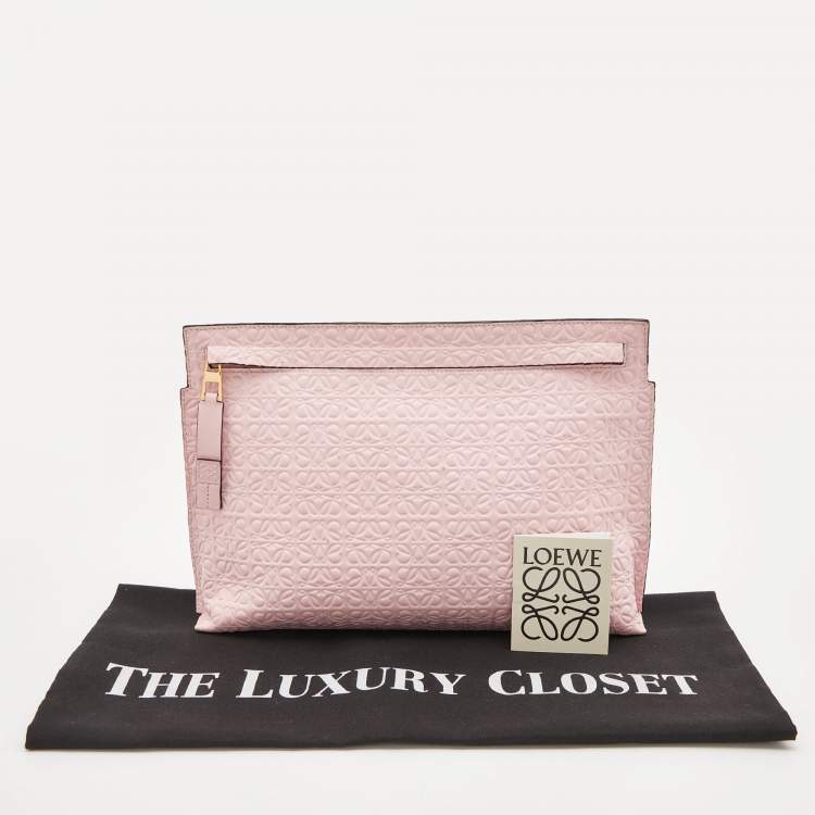 Pre Owned Loewe Pink Embossed Leather Anagram T Pouch