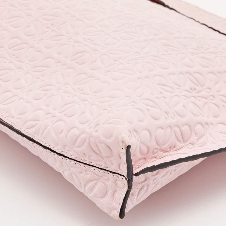 Pre Owned Loewe Pink Embossed Leather Anagram T Pouch