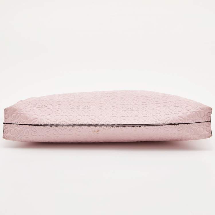 Pre Owned Loewe Pink Embossed Leather Anagram T Pouch