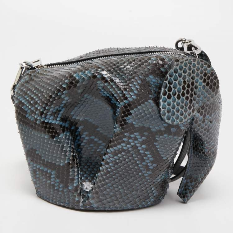 Pre Owned Loewe Teal/Black Python Elephant Shoulder Bag