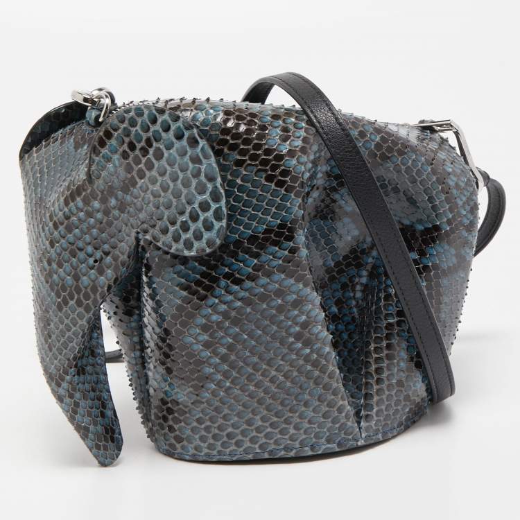 Pre Owned Loewe Teal/Black Python Elephant Shoulder Bag