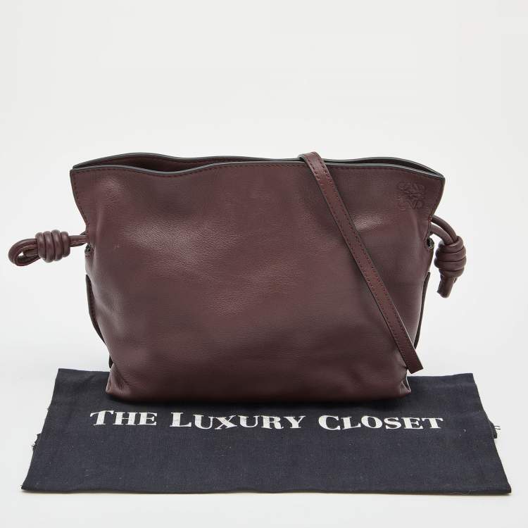 Pre Owned Loewe Burgundy Leather Flamenco Crossbody Bag