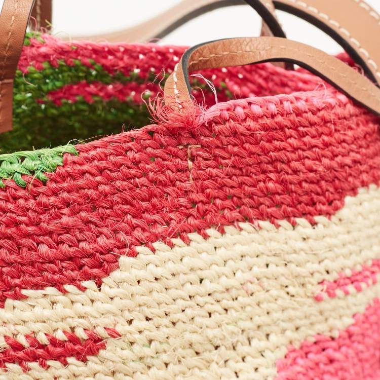 Pre Owned LOEWE Shigra Pattern Woven Straw Basket Bag
