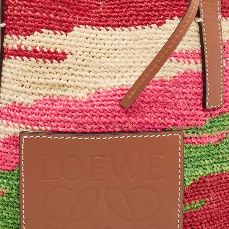 Pre Owned LOEWE Shigra Pattern Woven Straw Basket Bag