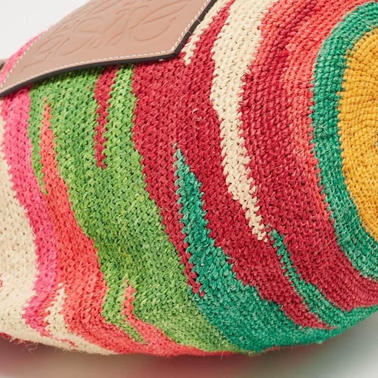 Pre Owned LOEWE Shigra Pattern Woven Straw Basket Bag