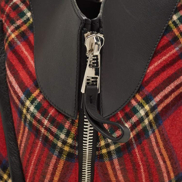 Pre Owned Loewe Black/Red Tartan Wool and Leather Medium Hammock Shoulder Bag